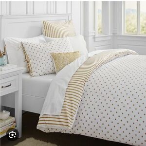 Gold Polka Dot and Stripe Bedding Set